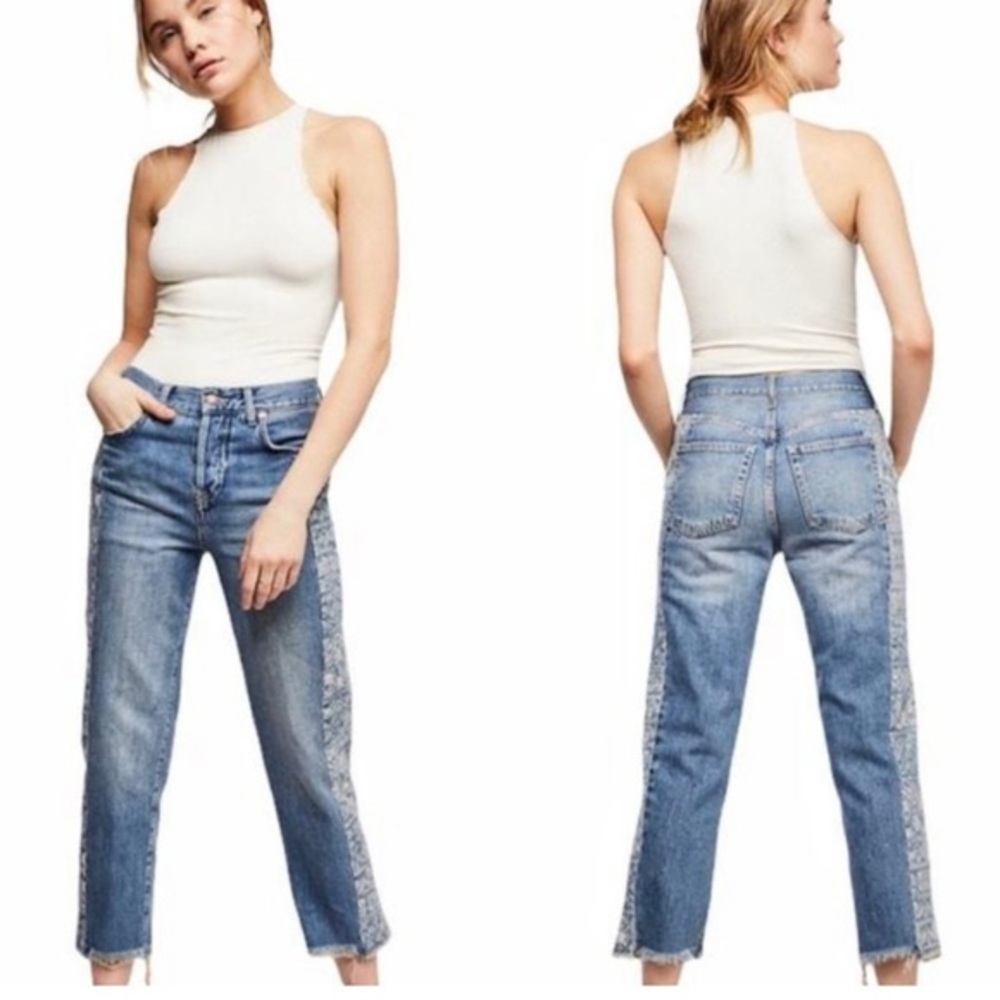 Free People We the Free Aztec Side Panel denim cropped high rise jean 29